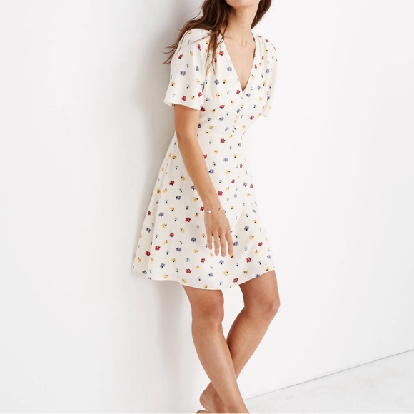 Madewell Orchard Flutter Sleeve Mini Dress Confetti Floral‎ White Cream Size 2 - Picture 2 of 13